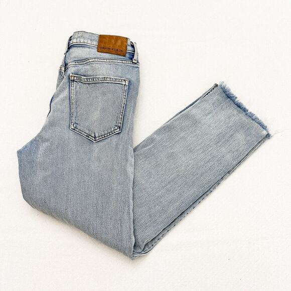 Denim Forum The Arlo High Rise Straight Denim Jeans Acid Wash Raw Hem Size 27 - Picture 9 of 9